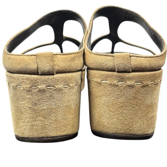 Donald Pliner Shula Wedge Sandals Beige Suede Size 7.5 Boho Contemporary - Picture 3 of 12